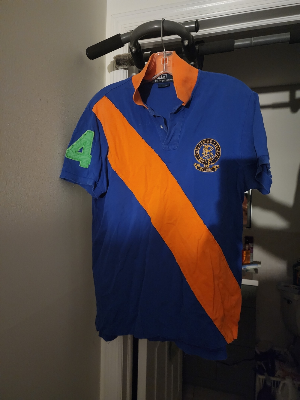 Polo by Ralph Lauren Royal Blue with Orange Diagonal Stripe Rugby Polo.S-M